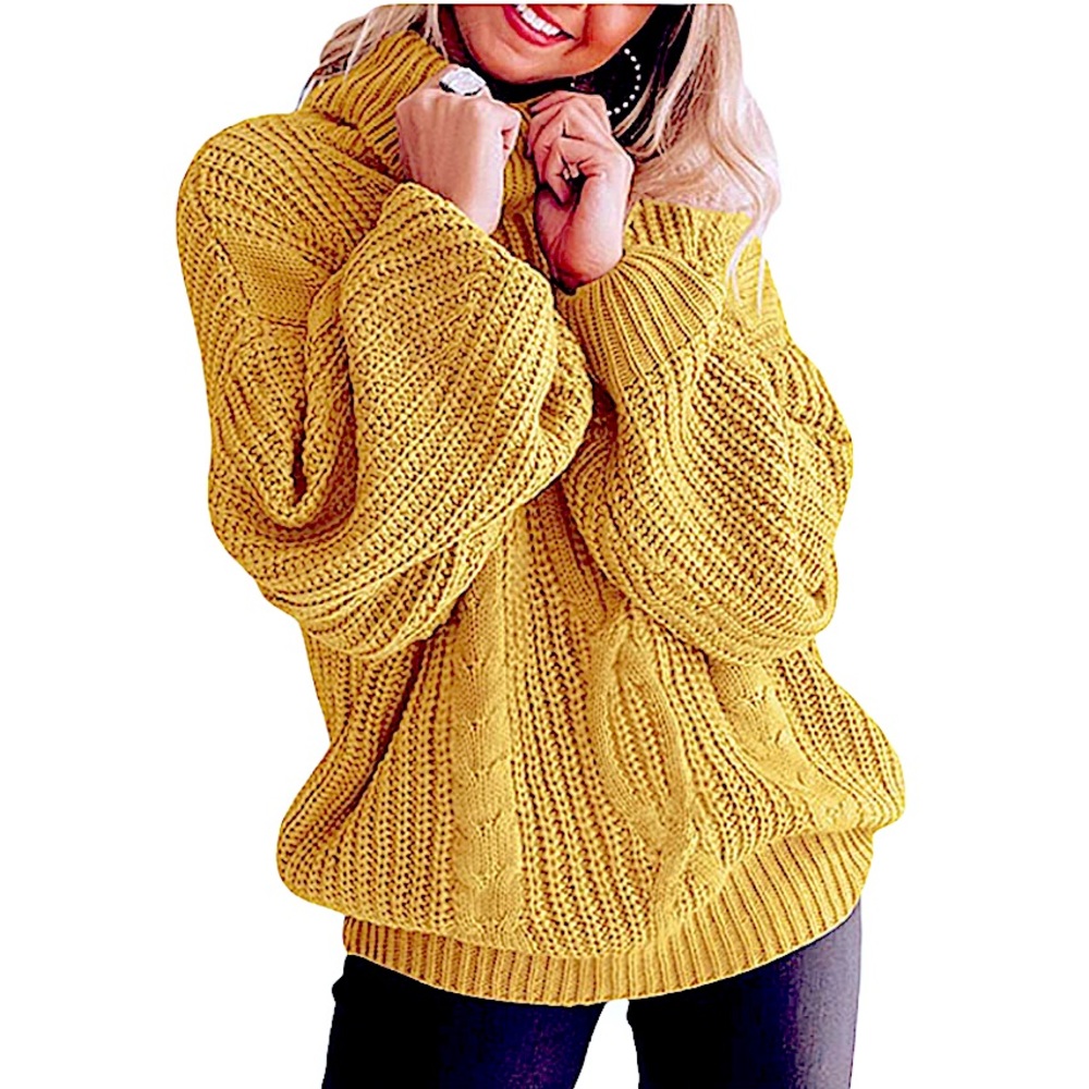 COPY - Yellow Long Sleeve Slouchy Comfy Turtleneck Chunky Oversized Sweater Siz…
